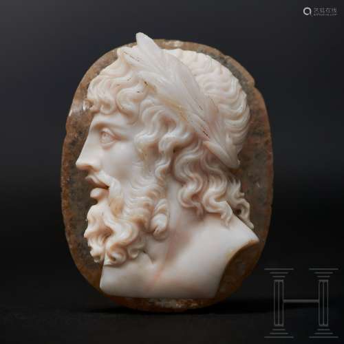 Antikisierender Kameo in feinster Qualität mit idealisierender Zeus-Darstellung, Klassizismus,