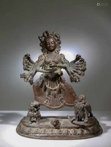 LARGE STANDING DURGA SLAYING THE DEMON