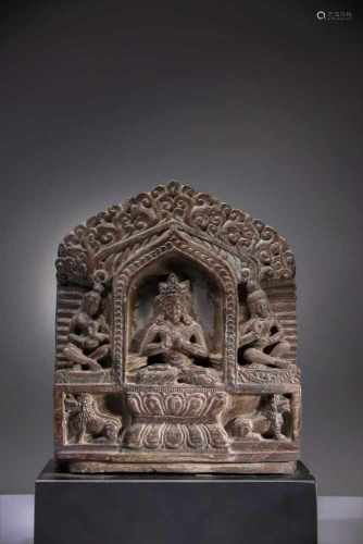 RELIEF DEPICTING BUDDHA RAJA WITH ADORING FIGURES