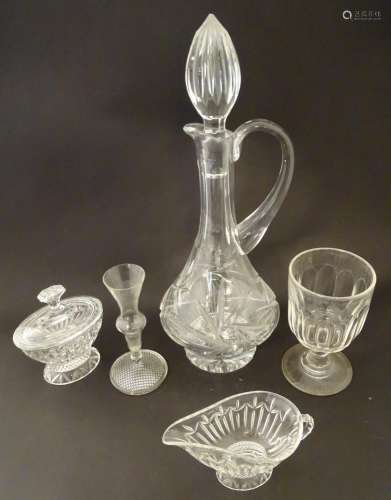 5 assorted lead glass/crystal items, comprising a Victorian rummer, a bud vase, cream jug, an