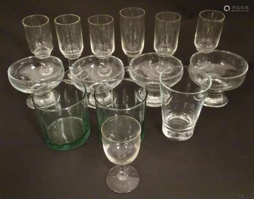 An assortment of 20thC glassware, comprising four sundae glasses (with ground pontil scars), two