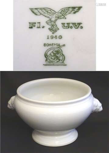 Militaria, WWII/Second World War/WW2: a large white porcelain soup tureen, the base marked with