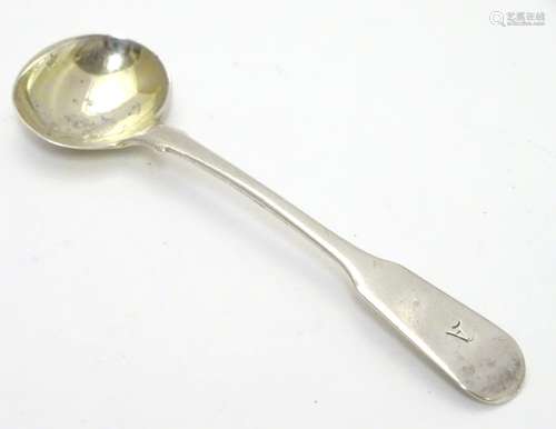 A 19thC Scottish Provincial silver fiddle pattern salt spoon. Maker David Gray, Dumfries. markefd