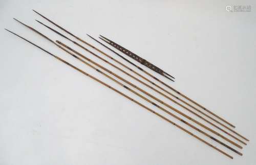 Ethnographic / Native / Tribal: Four Papua New Guinea bamboo fishing spears with flattened barbed