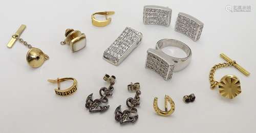 Assorted jewellery to include silver earrings and pendant and ring, single gold earrings etc