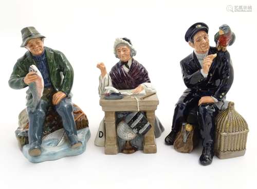 Three Royal Doulton seated figures, comprising Shore Leave, a seaman feeding a parrot, model no.