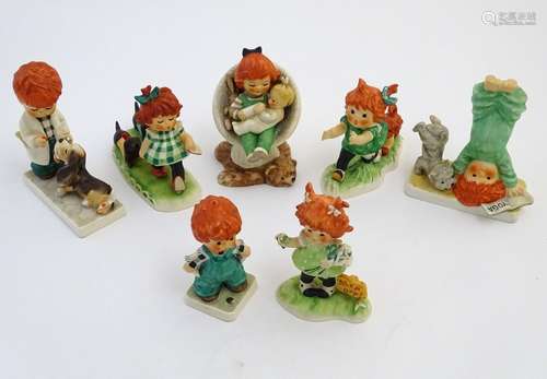 Seven Goebel Red head figures by Charlot Byj, comprising Say A-A-A-Ahh, a red haired boy dressed