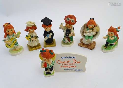 Six Goebel Redhead figures by Charlot Byj, comprising E-E-E-ek, a dog chasing a girl, model no. 9;