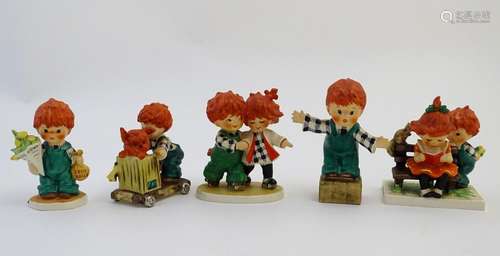 Five Goebel Redhead figures by Charlot Byj, comprising O'Hair for President, a red head boy standing