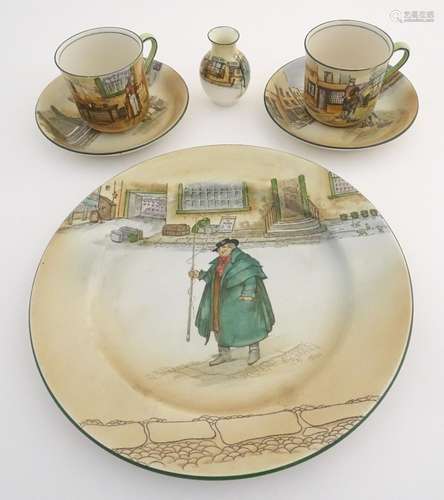 A quantity of Royal Doulton Dickens wares to include a Bill Sykes cup and saucer, a Sam Weller