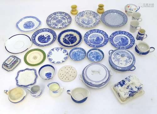 A large quantity of assorted blue and white ceramic wares, to include jugs, plates, vases,