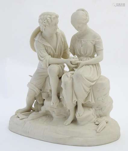 A Copeland Parian ware figural group, Paul & Virginia, after a model by Charles Cumberworth, the