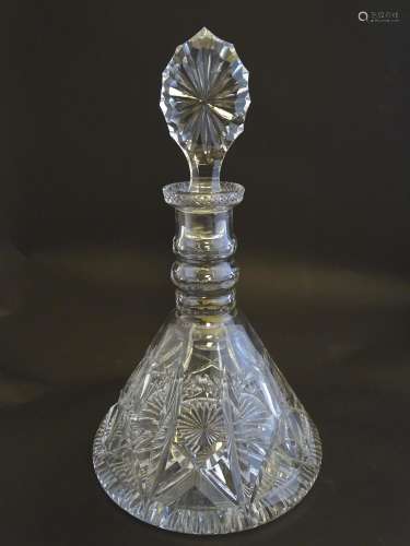 A 20thC 'Brierglass' (Brierley Hill Glass) cut crystal ship's decanter, 13