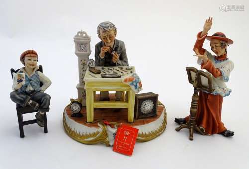 Three Italian Capodimonte figures, to include A watch / clock maker / repairer (no. 138/8), A