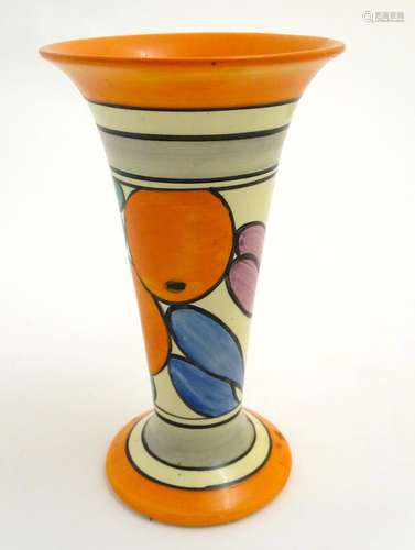 An Art Deco Clarice Cliff Fantasque / Bizarre trumpet vase. Marked under, shape no. 280. Approx.