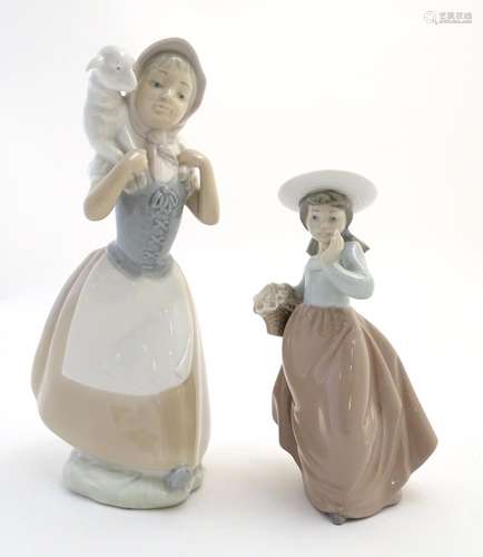 Two Nao figures to include Good Shepherdess, a girl with a lamb over her shoulders, model no. 238,