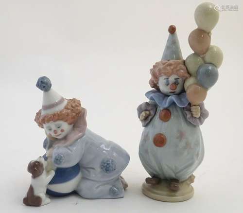 Two Lladro figures of clowns, to include Pierrot Clown with Dog and Ball, model no. 5278 and