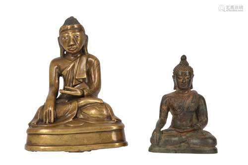 TWO BRONZE FIGURES OF SAKYAMUNI BUDDHA SAKYAMUNI.