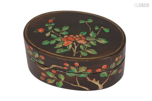 A CHINESE COROMANDEL LACQUER OVAL BOX AND COVER.