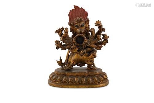 A TIBETAN GILT-BRONZE FIGURE OF YAMANTAKA.