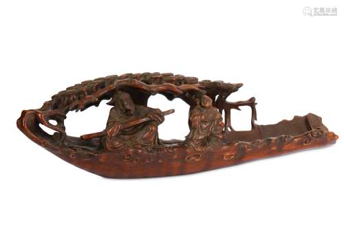 † A CHINESE BAMBOO 'IMMORTAL RAFT' CARVING.