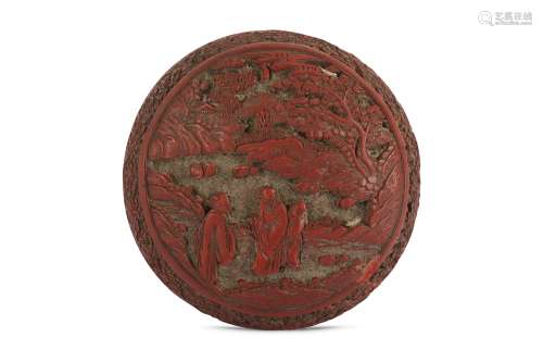 A CHINESE CINNABAR LACQUER CIRCULAR BOX AND COVER.