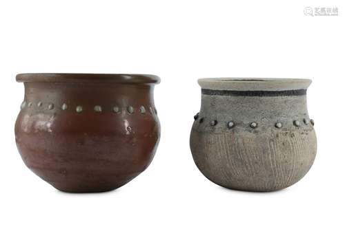 TWO CHINESE RICE MEASURING JARS.