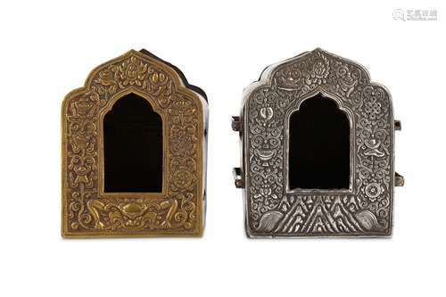 TWO TIBETAN METAL SHRINES, GAU.