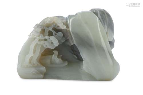 A CHINESE GREY JADE BOULDER CARVING.