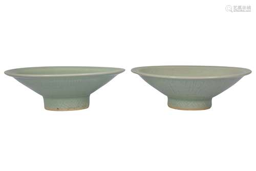 A PAIR OF CHINESE CELADON-GLAZED DISHES.