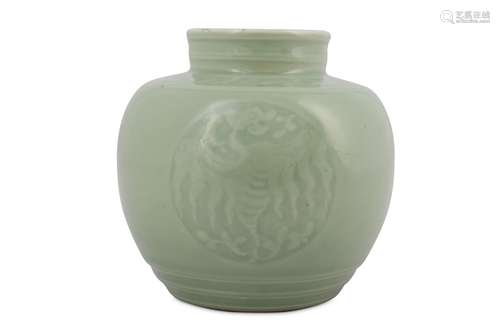 A CHINESE CELADON 'PHOENIX' JAR.