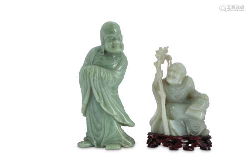 TWO CHINESE JADE CARVINGS OF LUOHANS.