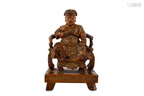 A CHINESE LACQUERED WOOD FIGURE OF GUANDI.