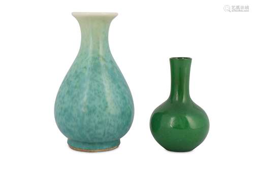 TWO CHINESE GREEN-GLAZED VASES.