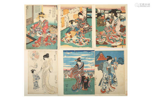 SIX WOODBLOCK PRINTS BY HIROSHIGE AND KUNISADA.