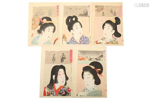 FIVE WOODBLOCK PRINTS BY CHIKANOBU.