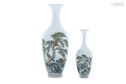 TWO CHINESE EGGSHELL PORCELAIN 'LANDSCAPE' VASES.