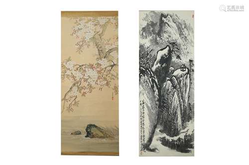 TWO CHINESE HANGING SCROLL PAINTINGS.