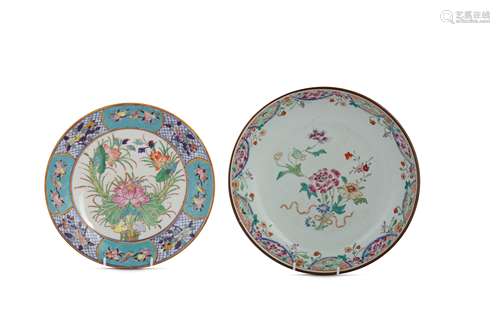 TWO CHINESE FAMILLE ROSE FLORAL DISHES.