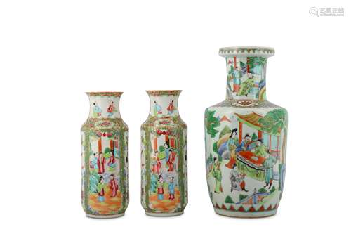 A PAIR OF CHINESE CANTON FAMILLE ROSE VASES.