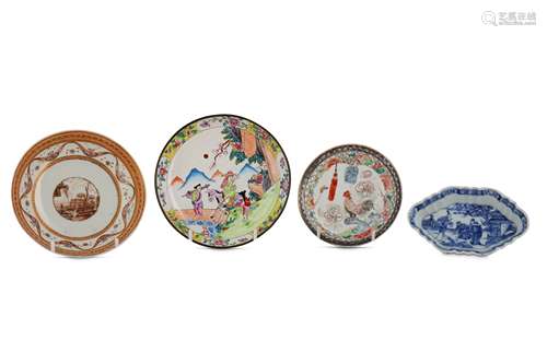 THREE CHINESE PORCELAIN SAUCERS.