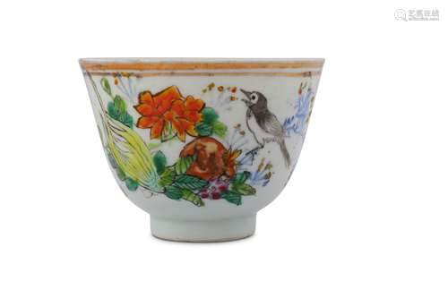 A CHINESE FAMILLE ROSE 'BIRD AND FLOWERS' CUP.