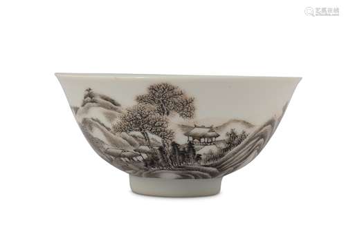 A CHINESE EN GRISAILLE-DECORATED 'LANDSCAPE' BOWL.