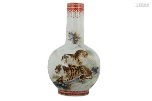 A CHINESE FAMILLE ROSE 'TIGER' BOTTLE VASE.