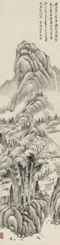 奚岡（款）（1746-1803）  拟井西老人山水 水墨纸本立轴