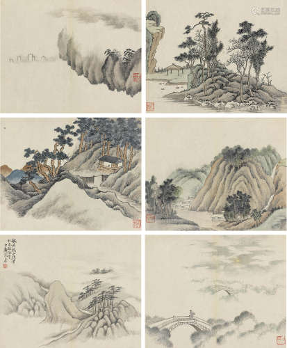 张崟（1761-1829）  仿古山水册 设色纸本册页6开