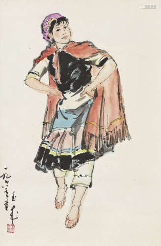 朱玉成（b.1933）  东方舞 设色纸本镜心