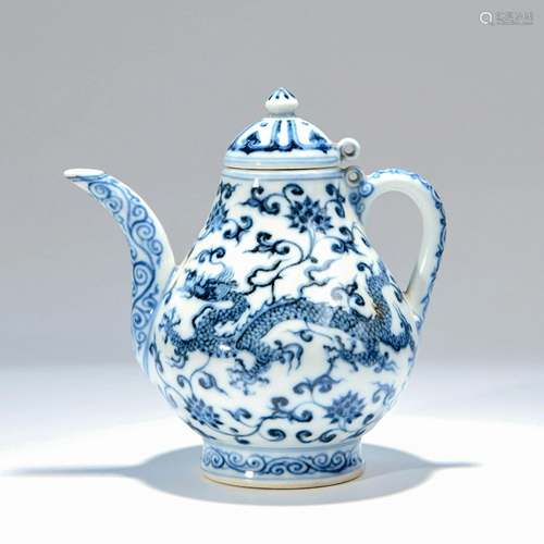 A Blue and White ‘Twine Lotus &  Dragon’  Porcelain Pot