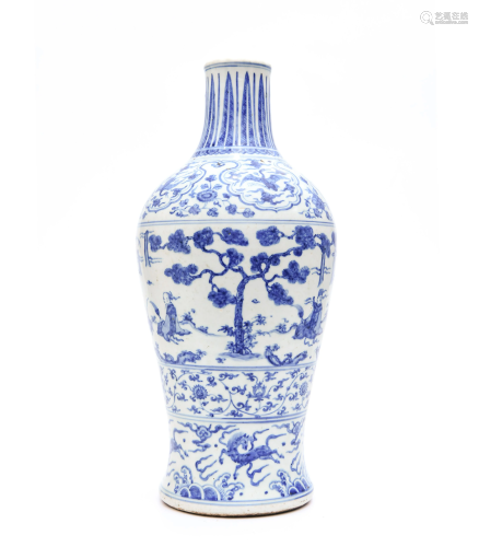 A Blue and White Floral Porcelain Guanyin Zun