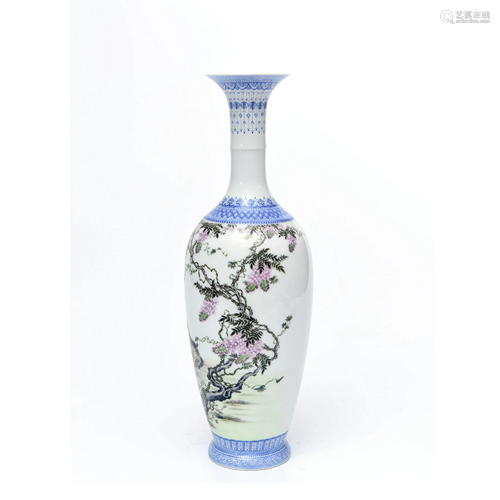 A Famille Rose Floral Porcelain Guanyin Vase